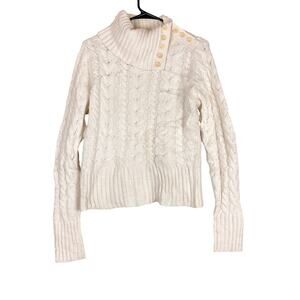 Banana Republic Womens Sweater Ivory Cable Knit Rabbit Hair Wool Blend Large